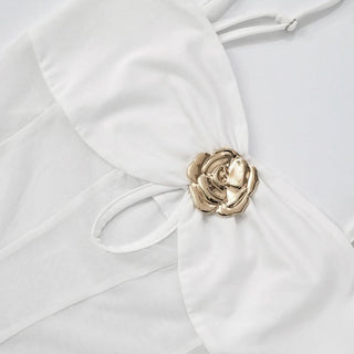 Mesh hollow out flower applique cami cut out maxi dress