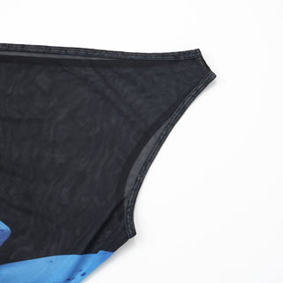 One shoulder flower print mesh maxi dress