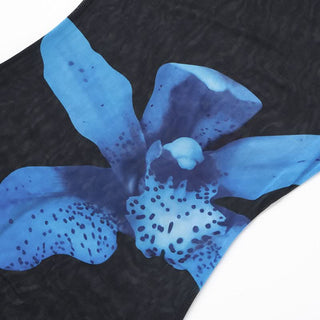 One shoulder flower print mesh maxi dress