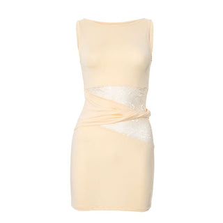 Lace patchwork sleeveless mini dress