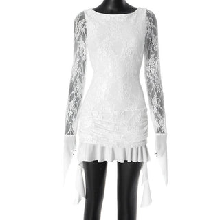 Long sleeve lace ruffle mini dress