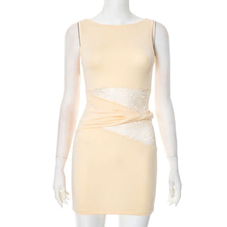 Lace patchwork sleeveless mini dress