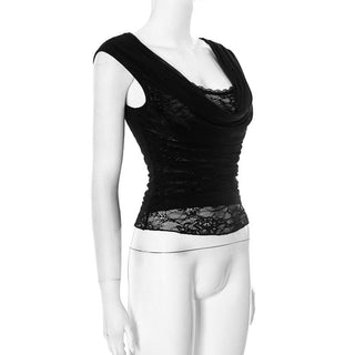 Ruched lace patchwork mesh top