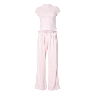 Short sleeve ruffle bowknot pant set