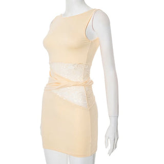 Lace patchwork sleeveless mini dress