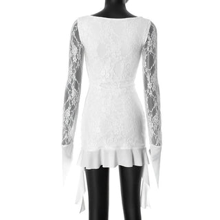 Long sleeve lace ruffle mini dress