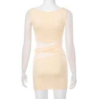 Lace patchwork sleeveless mini dress