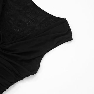 Ruched lace patchwork mesh top