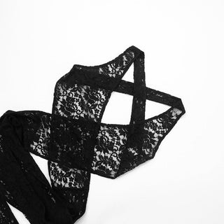 V neck lace knotted cross back pant set