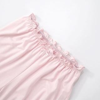 Short sleeve ruffle bowknot pant set