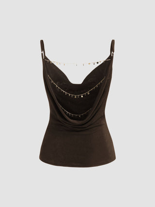 Cowl Neck Backless Chain Detail Cami Top