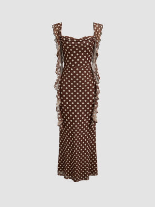 Mesh Ruffle Hem Maxi Dress