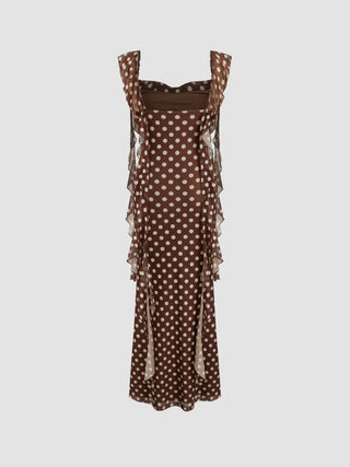 Mesh Ruffle Hem Maxi Dress