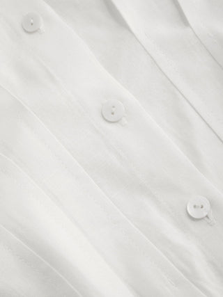 Linen-blend Linen-blend Collar V-neck Pleated Short Sleeve Shirt For Work