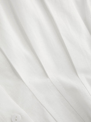 Linen-blend Linen-blend Collar V-neck Pleated Short Sleeve Shirt For Work
