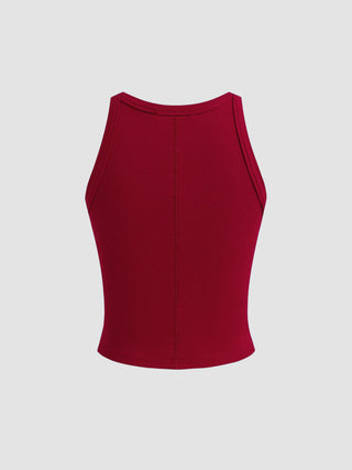 Cotton-blend Round Neckline Solid Tank Top