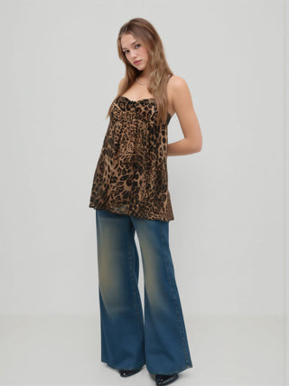 Chiffon Leopard Bowknot Oversized Mini Nightdress