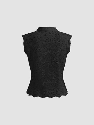 Lace Mandarin Collar Guipure Split Tank Top
