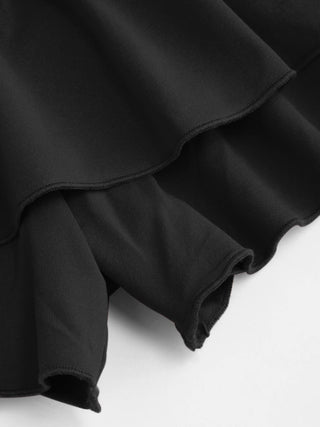 Boat Neck Ruched Ruffle Hem Layered Micro Romper