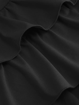 Boat Neck Ruched Ruffle Hem Layered Micro Romper