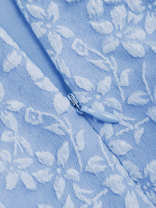 Jacquard U-neckline Floral Backless Bowknot Mini Dress