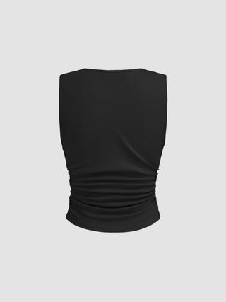 Cotton-blend V-neck Ruched Tank Top