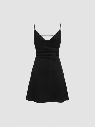 Cowl Neck Backless Chain Ruched Detail Cami Mini Dress
