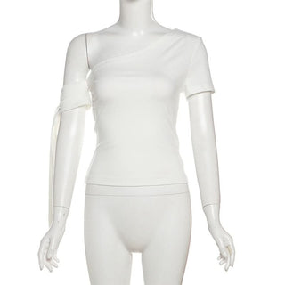 One shoulder solid ruched top