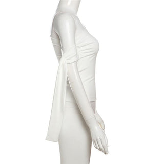 One shoulder solid ruched top