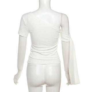 One shoulder solid ruched top