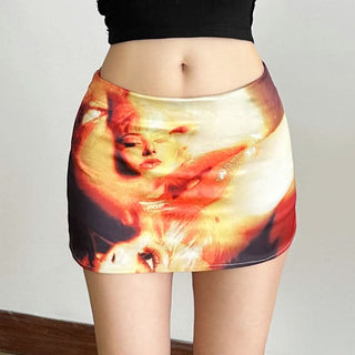 Lip print A line zip-up mini skirt