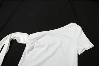 One shoulder solid ruched top