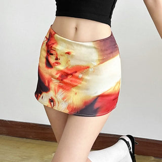 Lip print A line zip-up mini skirt