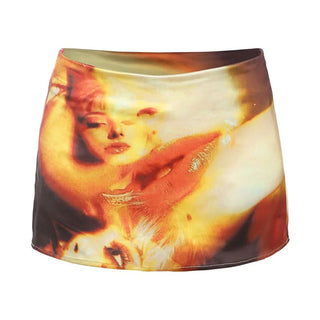 Lip print A line zip-up mini skirt