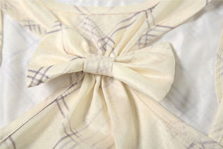 Bowknot hollow out plaid tank cut out top