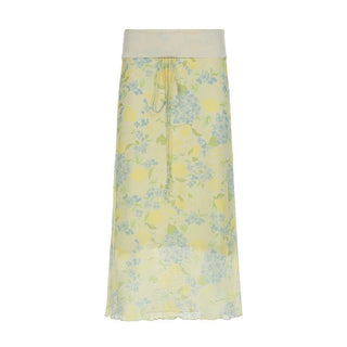 Flower print ruffle self tie maxi skirt