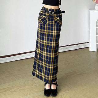 Contrast plaid pocket maxi skirt