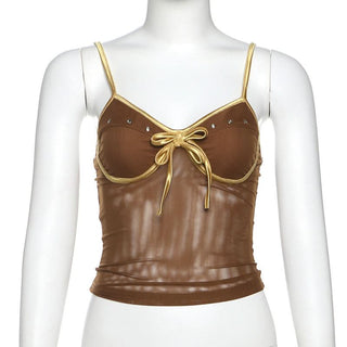 Mesh spaghetti strap cami top