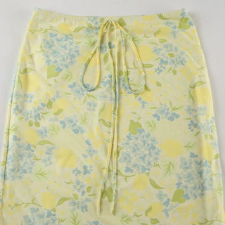 Flower print ruffle self tie maxi skirt
