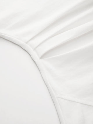Cotton-blend Boat Neck Ruched Asymmetrical Hem Tee
