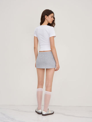 Cotton-blend V-neck Ruched Short Sleeve Tee
