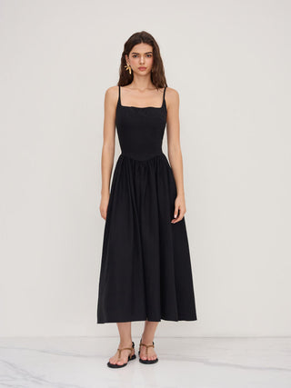 Cotton Linen Scoop Neckline Broderie Anglaise Ruffle Maxi Dress