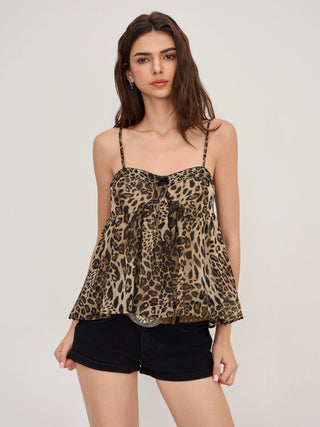 Square Neck Leopard Bowknot Cami Top