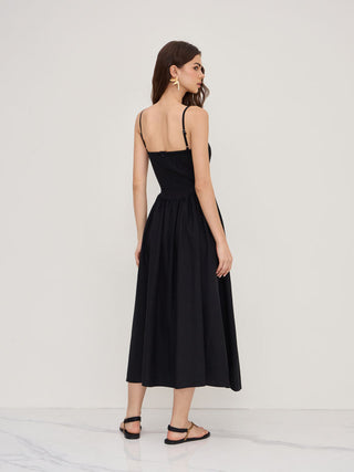 Cotton Linen Scoop Neckline Broderie Anglaise Ruffle Maxi Dress