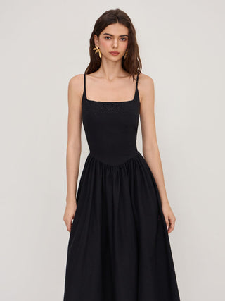 Cotton Linen Scoop Neckline Broderie Anglaise Ruffle Maxi Dress