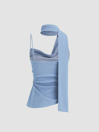 Halter Neckline Ruched Cami Top With Scarf