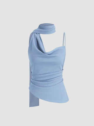 Halter Neckline Ruched Cami Top With Scarf