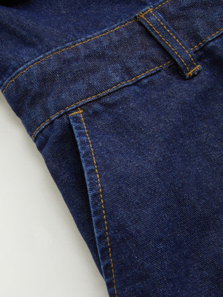 Denim V-neck Button Pocket Wide Leg Jumpsuit