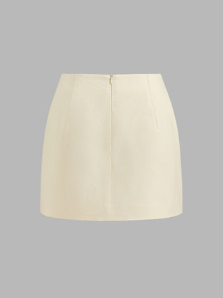 Linen-blend Ruched Criss Cross Backless Cami Top With Mini Skirt Set