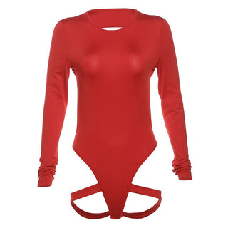 Long sleeve crewneck backless hollow out bodysuit